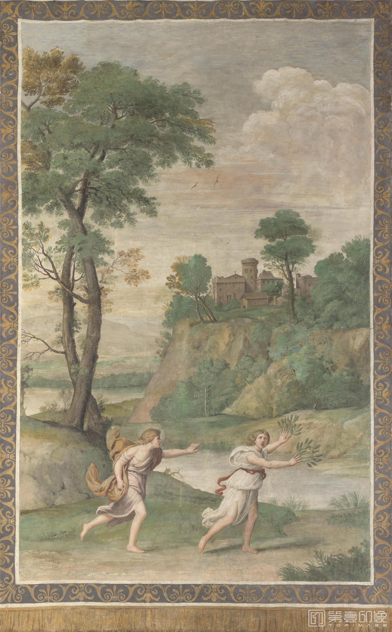 油画-大英博物馆藏画-Domenichino and assistants - Apollo pursuing Daphne-0527